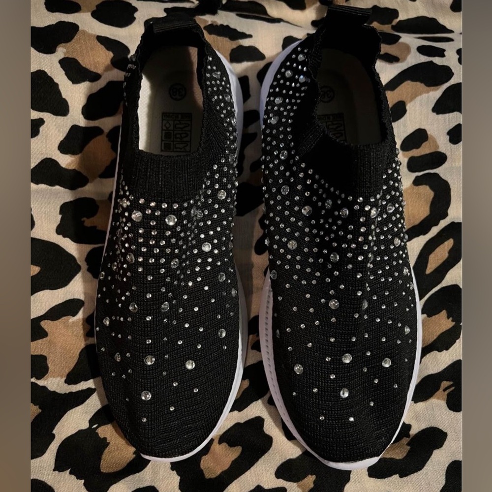 Slip on Sneakers size 36-42 Black and Rhinestone